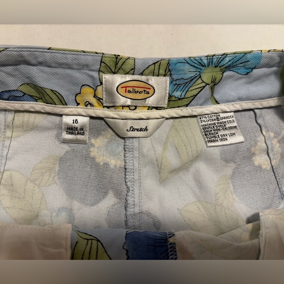 Talbots blue, green & yellow floral pique straight leg pants, 16 - Picture 3 of 8